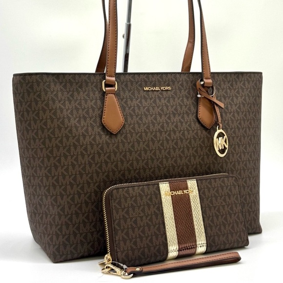 Michael Kors Sheila Large Logo Tote Bag & Matching Continental Wallet Brown - Picture 3 of 12